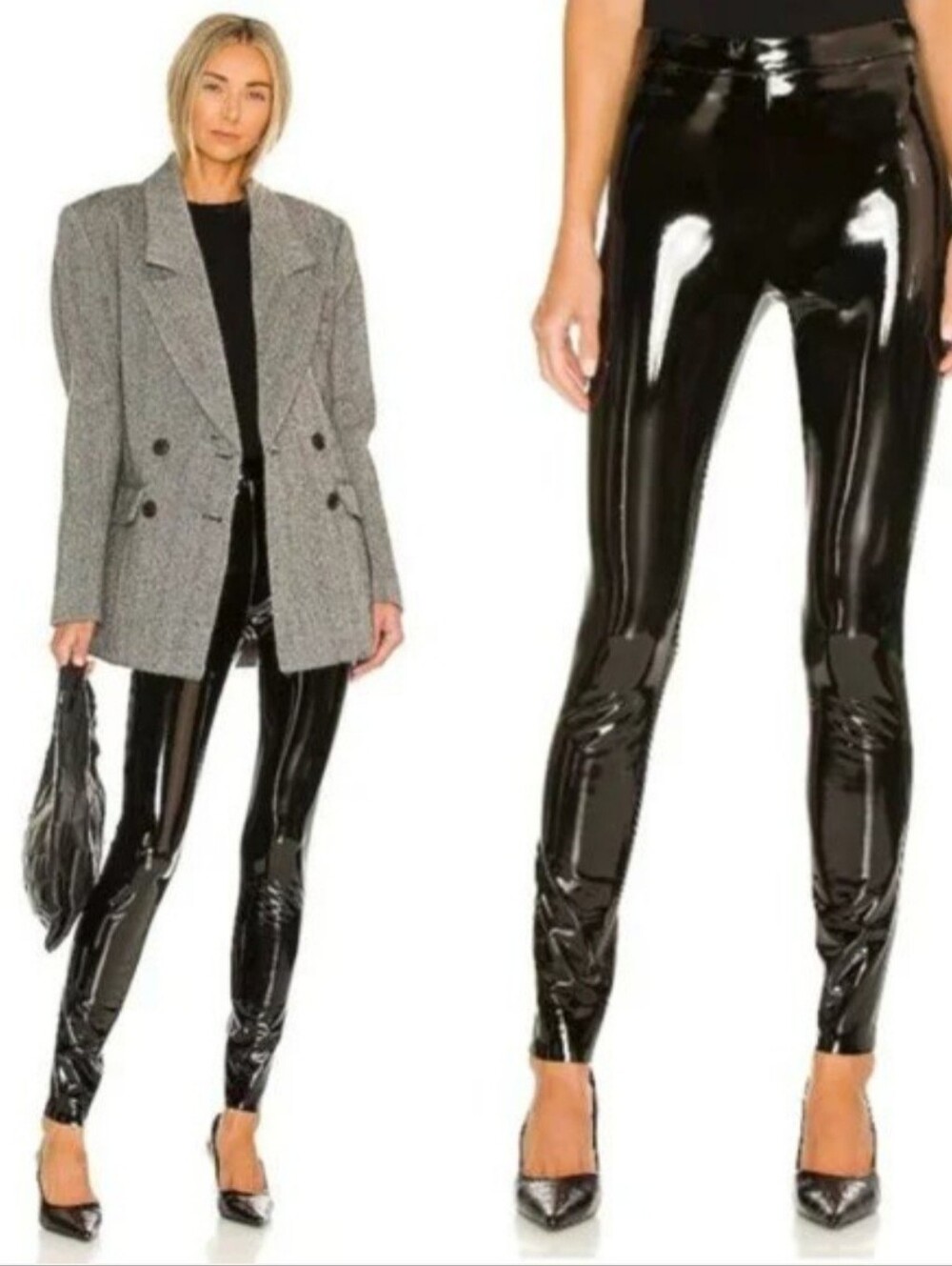 Alice + Olivia Maddox Back Zip Vegan Leather Glossy Leggings Size 6